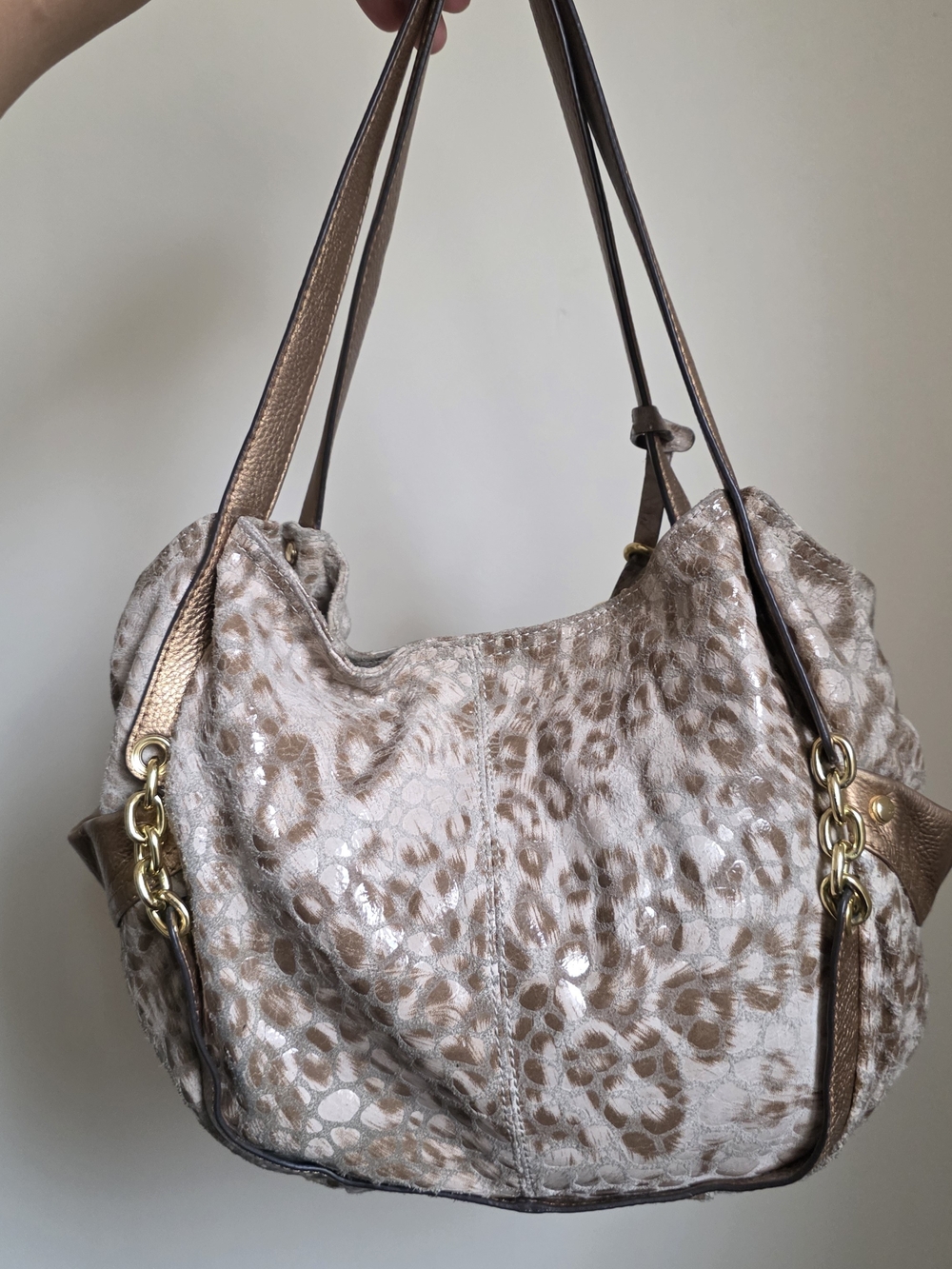 b. makowsky Beige and Brown Leopard-Print Hobo Bag with Gold Accents - Picture 3 of 7